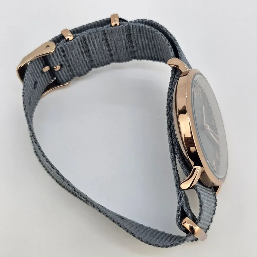 Unisex Watch 38MM Dark Gold Gray Dial Gray Canvas Band Strap New‎ Battery